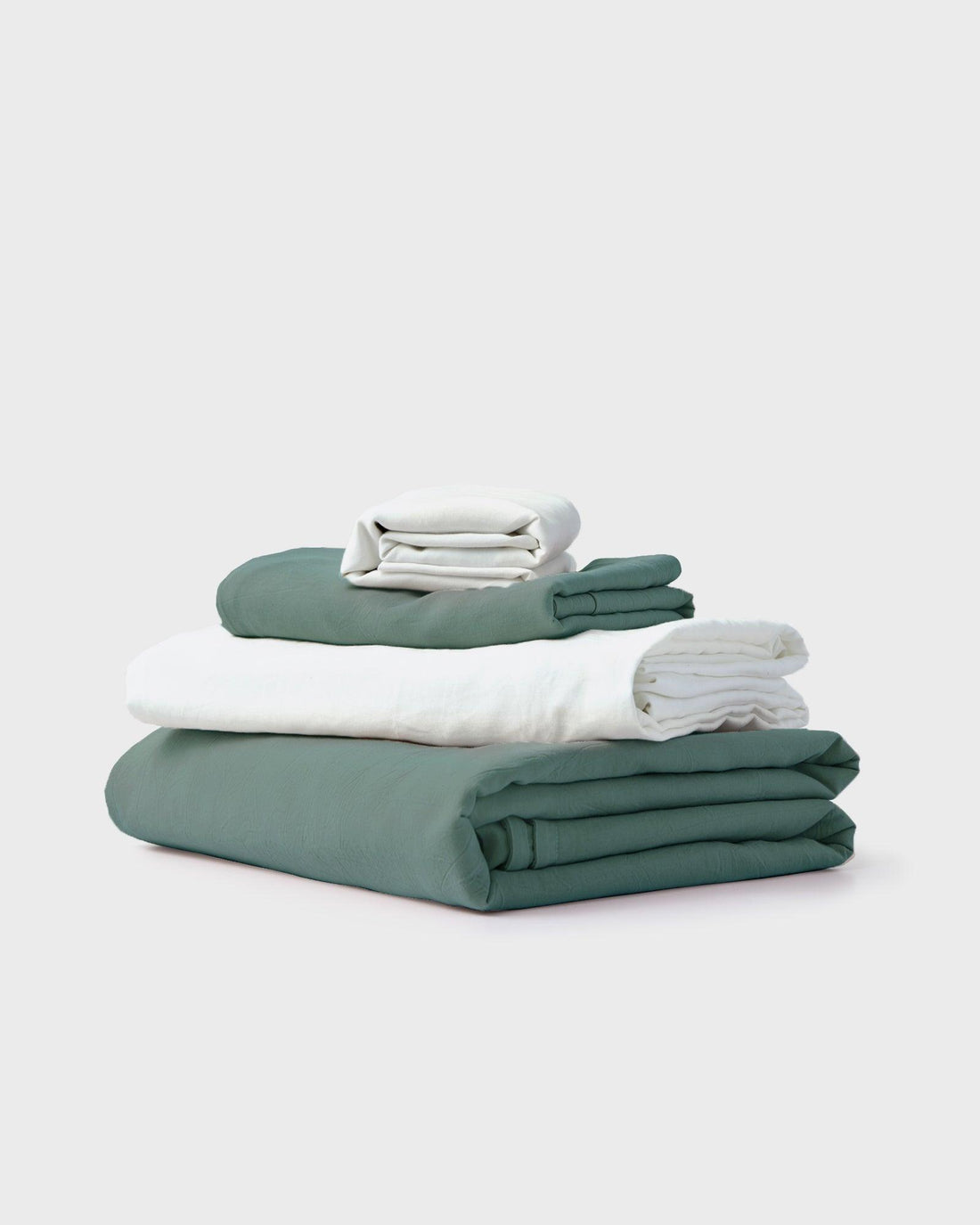 100%純棉水洗寢具組|森林綠 x 棉花白 - ÓLIVE